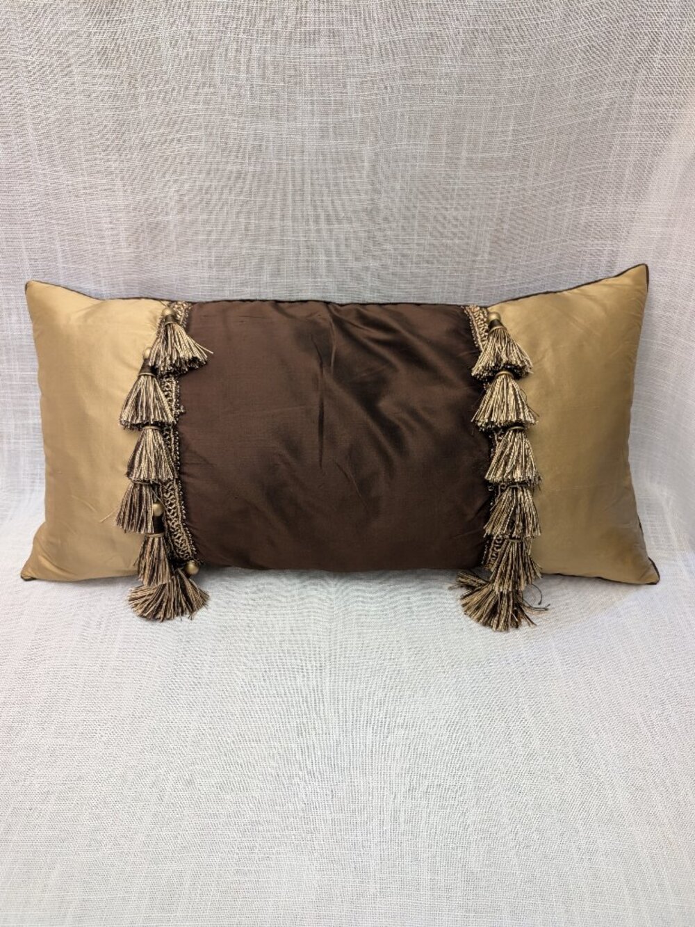 Brown and Tan Tasseled Rectangle Large Decorative Throw Pillow 25" x 12"